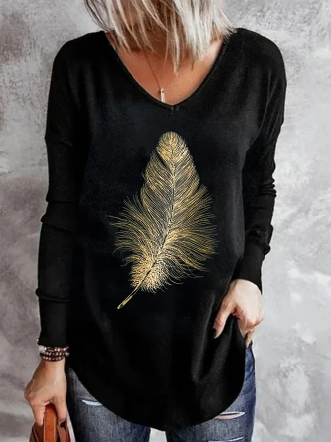 Bronzed Feather Print Casual ...