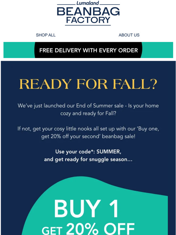 Buy one get 20% off your second beanbag! 🤩