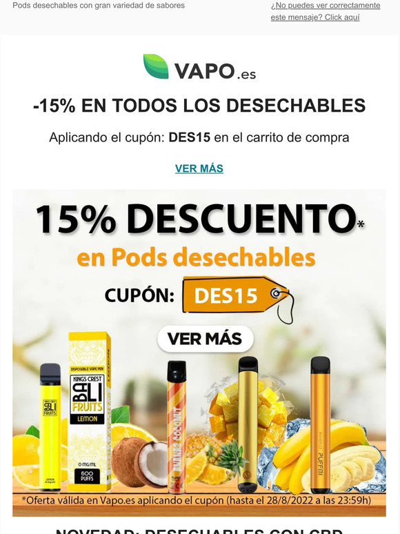 🔥 -15% en Vapers Desechables