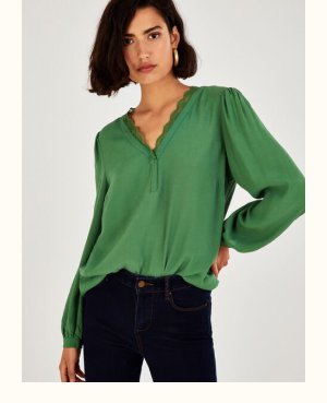 Emma lace trim blouse in lenzing™ ecovero™ green