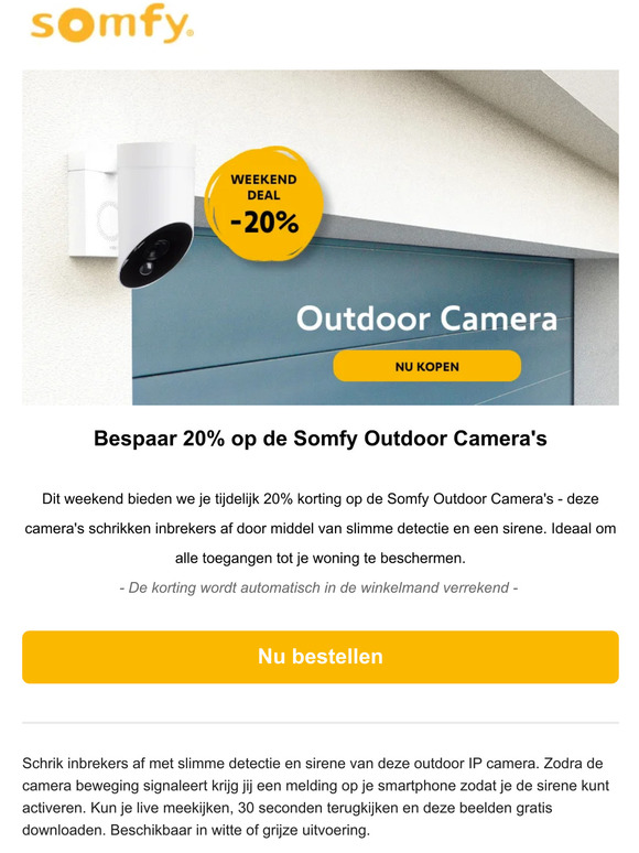 Alleen dit weekend - 20% korting op Somfy Outdoor Cameras