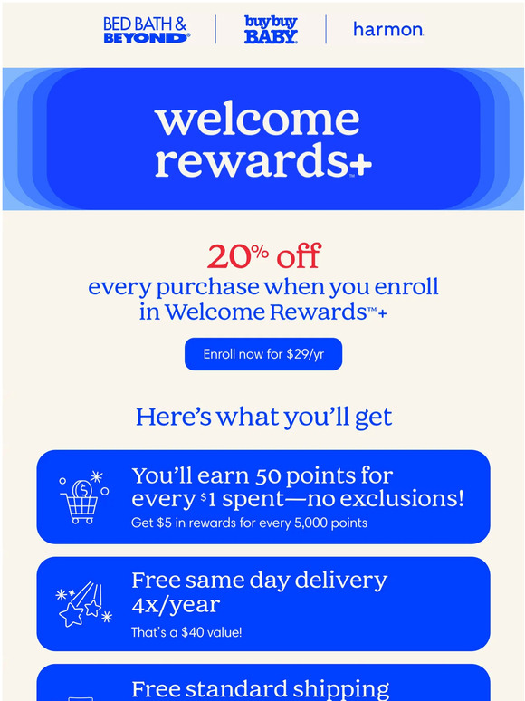 Bed Bath & Beyond Get 20 off every purchase with Rewards+ Milled