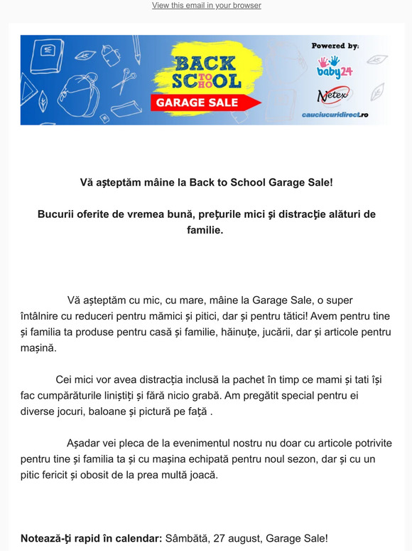REMINDER Baby24 Back to School Garage Sale✒