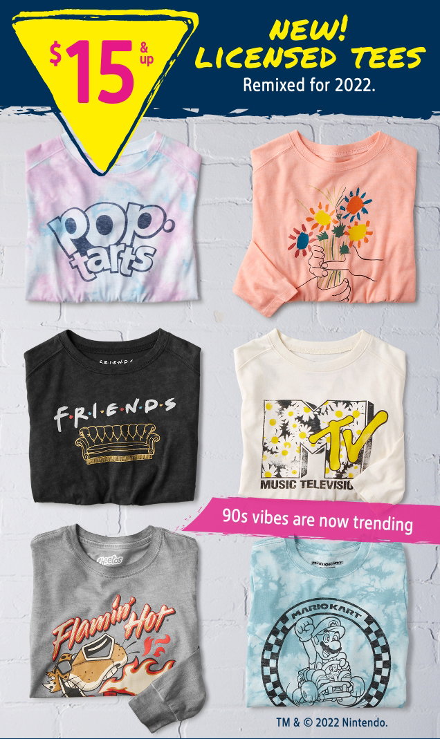 $15 & up | NEW! LICENSED TEES | Remixed for 2022. | 90s vibes are now trending