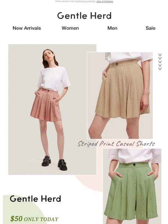 GentleHerd Women Clothing Shorts Culottes Striped Print Casual Shorts S 