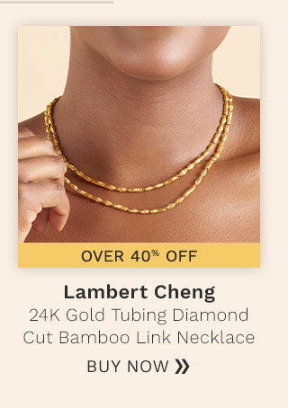 Lambert Cheng 24K Gold Tubing Diamond Cut Bamboo Link Necklace - 200-079 - Over 40% Off