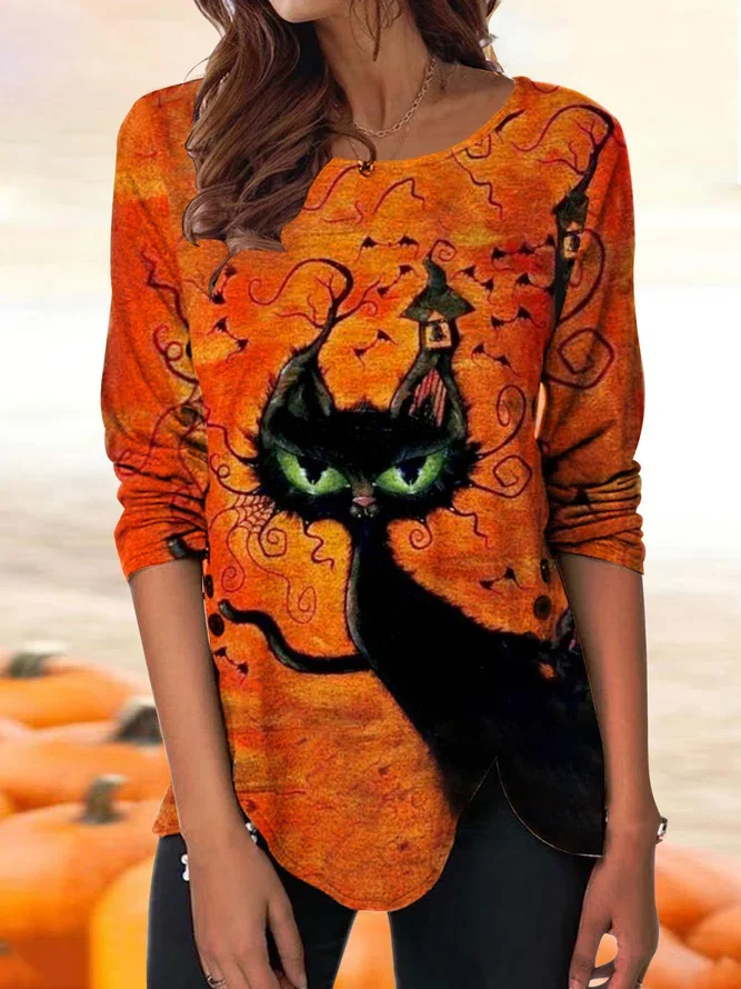 Cat Pullover Long Sleeve Knit...