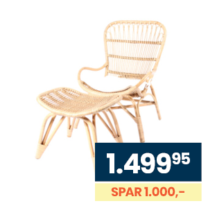 Ekon lænestol med skammel i naturrattan og hynde 
