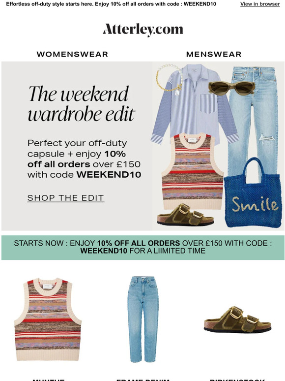 10% off all orders starts now + shop the weekend wardrobe edit