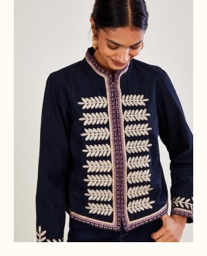 Mia military detail embroidered jacket blue
