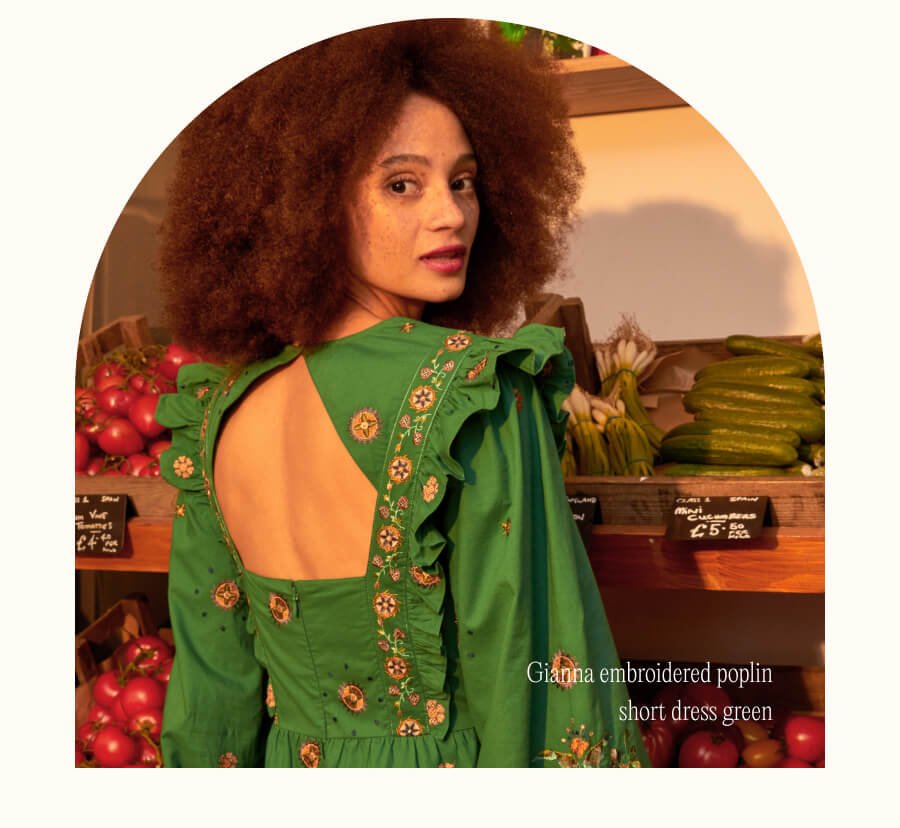 Gianna embroidered poplin short dress green