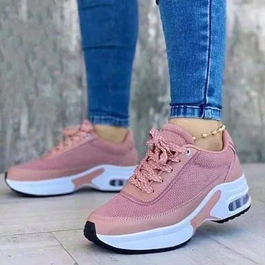 Women's Trainers Athletic Shoes Plus Size Dad Shoes Lace-up Platform Round Toe Casual Daily Running Shoes PU Leather Tissage Volant Lace-up Fall Spring Solid Colored White Black Rosy Pink