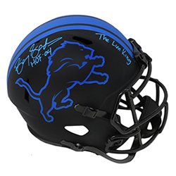 Barry Sanders Autographed Signed Detroit Lions Eclipse Black Matte Riddell Speed Full Size Replica Helmet w/HOF'04, The Lion King
