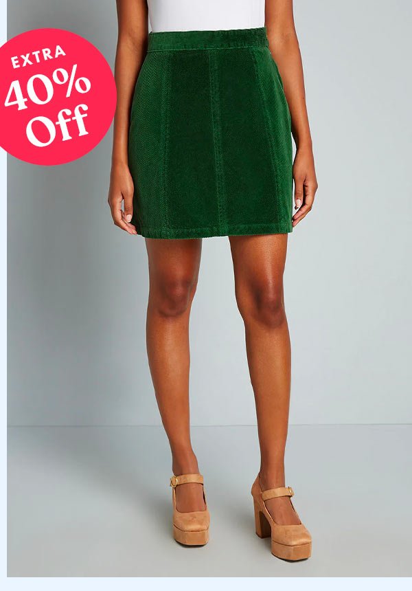 Ephemeral Emerald Corduroy Mini Skirt