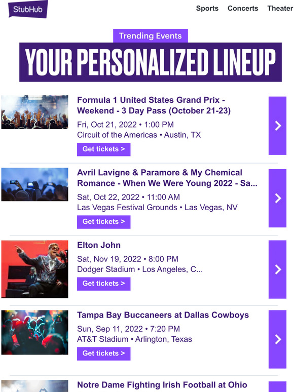 StubHub (US) Your event lineup Milled