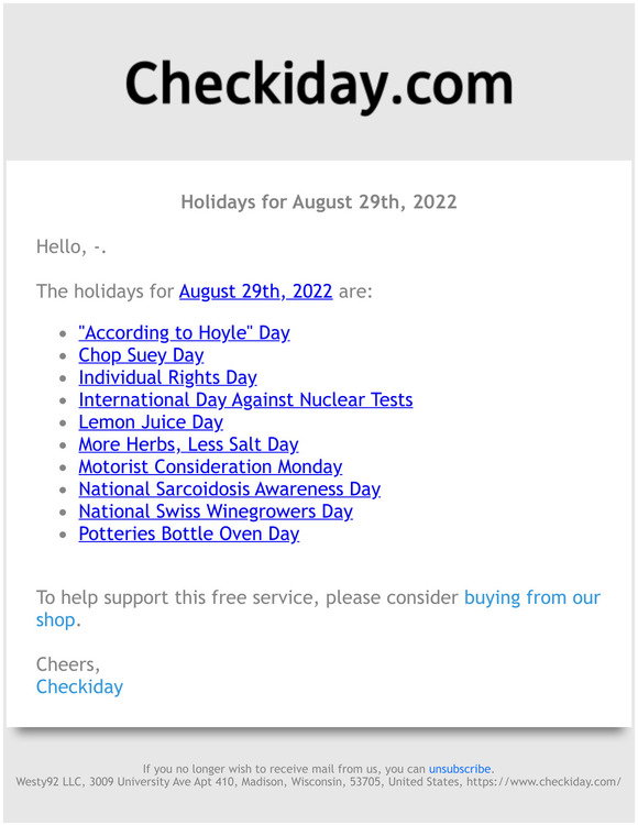 Checkidy Check Checkiday: Holidays for August 29th, 2022! 📅🎉 | Milled
