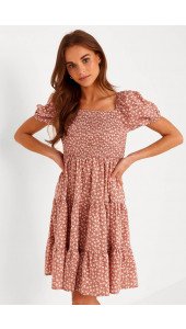 Larissa Floral Smock Dress in Dusty Pink
