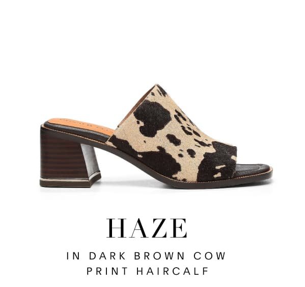HAZE in dark brown cow print haircalf