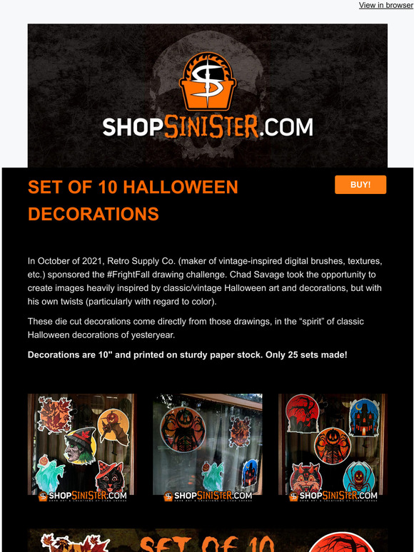 Set of 10 Retro-Style Halloween Decorations from Halloween Artist Chad Savage!