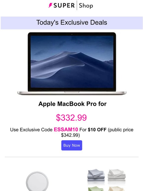 Today's Exclusive: Apple MacBook Pro for $332.99, Embossed Stripe Sheet Set for $26.99, Olay Anti-Ageing Moisturizer for $33.99 & More
