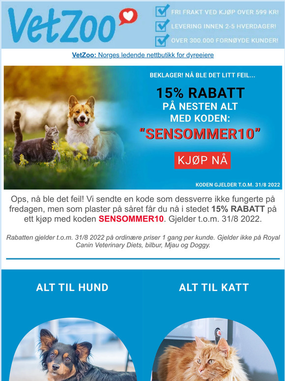 Ops, nå ble det feil! Få 15% RABATT som plaster på såret!
