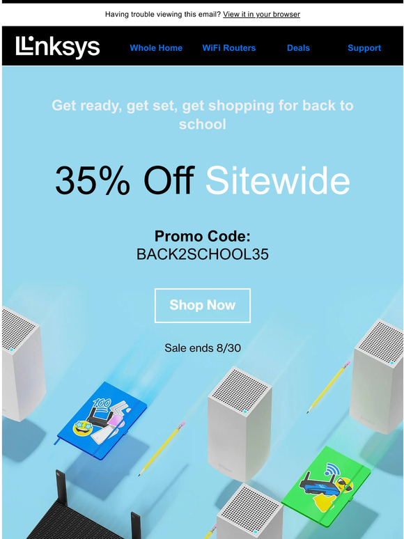 SALE ENDS TOMORROW: Get 35% On All Linksys Products 💙