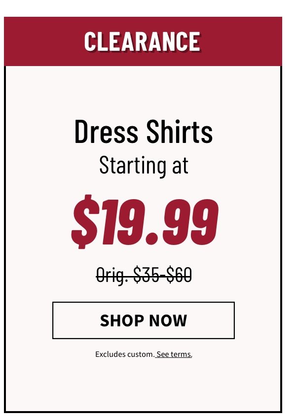 Dress Shirts starting at $19.99