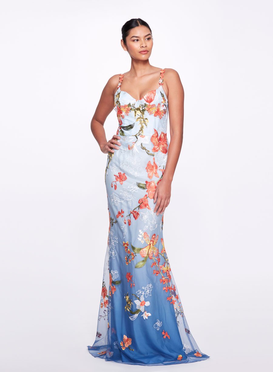 Mermaid Gown with Floral Trims