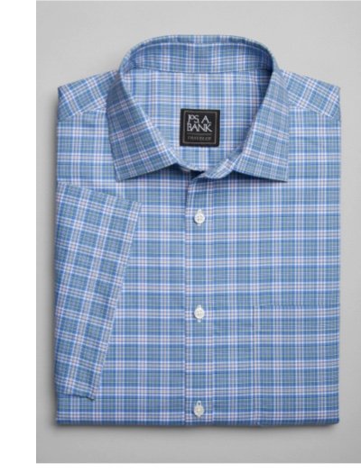 Traveler Collection Traditional Fit Plaid Short Sleeve Sportshirt - Big and Tall