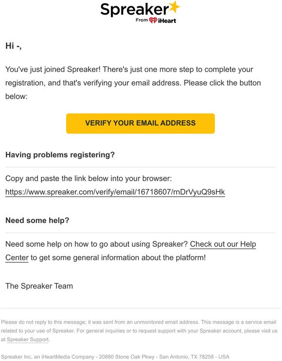Spreaker email verification