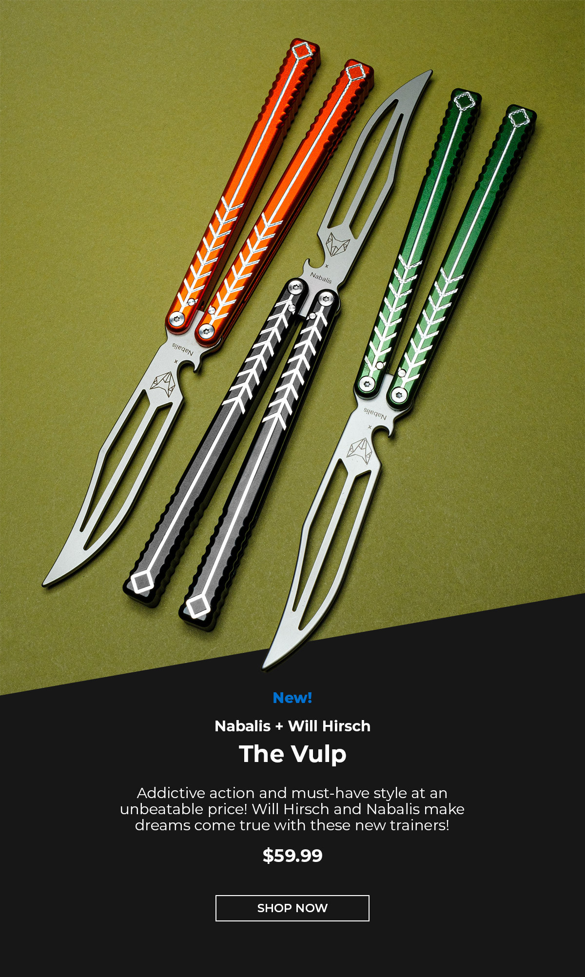 バタフライナイフ＋トレーナーNabalis Balisong Vulp V2