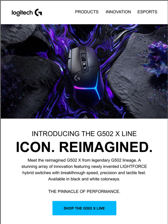LogitechG EMEA Icon. Reinvented. The New G502 X Line with LIGHTFORCE OpticalMechanical