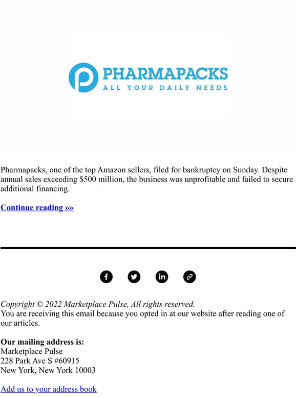 Top Amazon Seller Pharmapacks Files for Bankruptcy