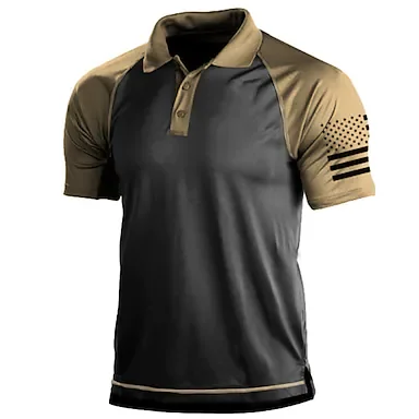 Men's Golf Shirt 3D Print Color Block Turndown Street Daily 3D Button-Down Short Sleeve Tops Casual Fashion Comfortable Green Black Blue