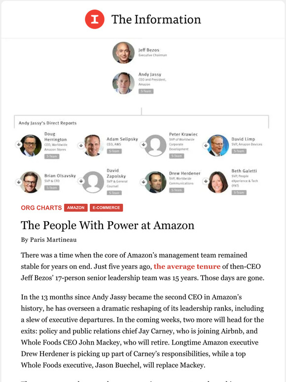 The Information Org Chart How Amazon's Andy Jassy Has Reshaped the