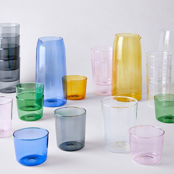 Essential Stackable Colored Glassware & Pitcher