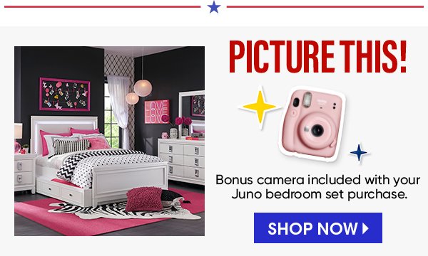 Kids Juno White 5 Pc Twin Lighted Upholstered Bedroom with Fujifilm Instax Camera
