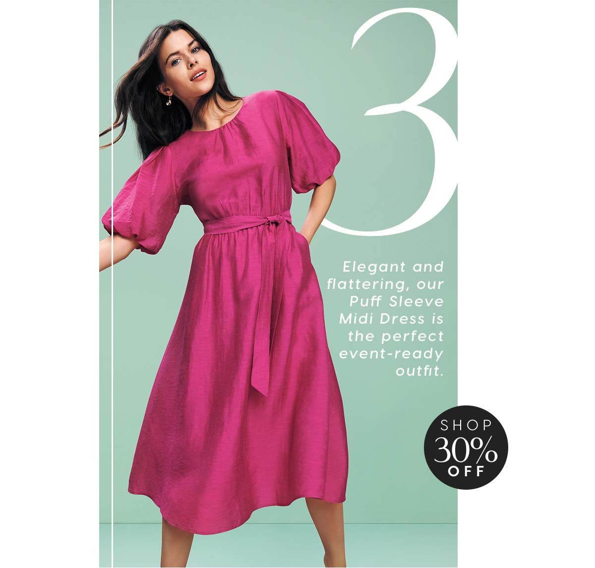 3. Elegant and flattering, our Puff Sleeve Midi Dress is the perfect event-ready outfit. 