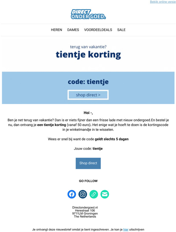 Terug van vakantie? Tientje korting