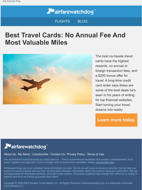 Airfarewatchdog Best Travel Cards No Annual Fee And Most Valuable