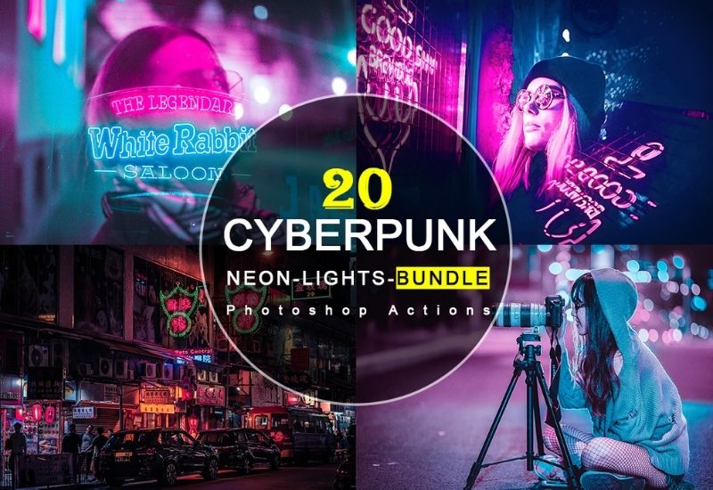 20-In-1 Cyberpunk Neon Lights Photoshop Actions Bundle