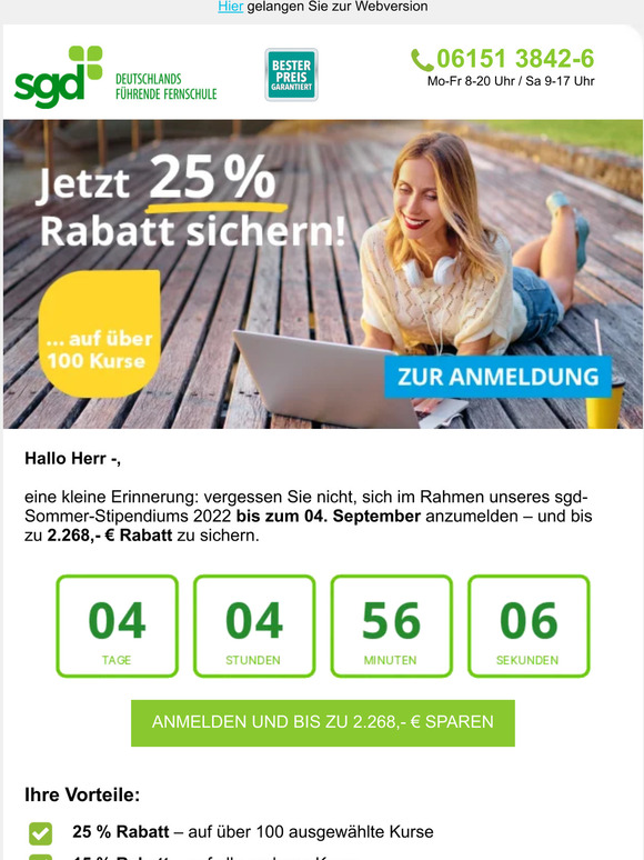 Der Countdown läuft: anmelden und bis zu 2.268,- Euro sparen, Herr —!