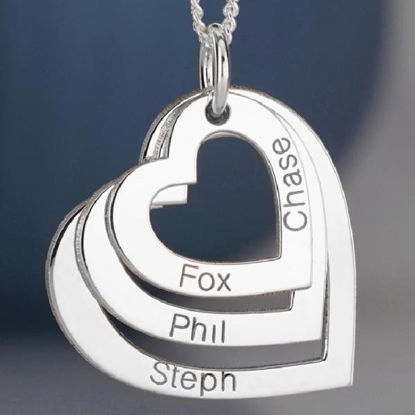 Sterling Silver Triple Heart Personalised Family Necklace