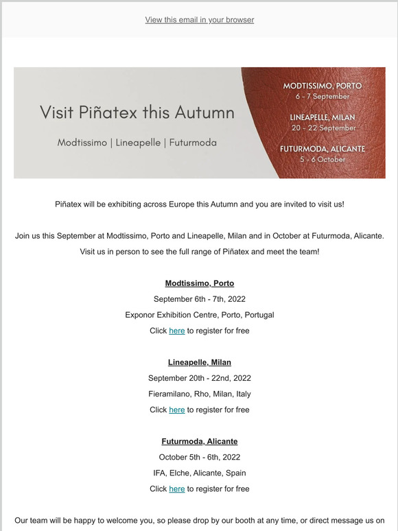 Visit Piñatex this Autumn!