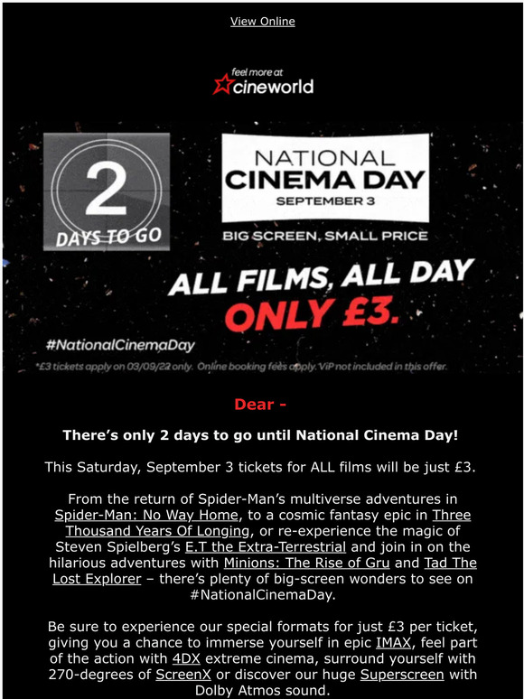 Cineworld 2 Days until National Cinema Day Milled