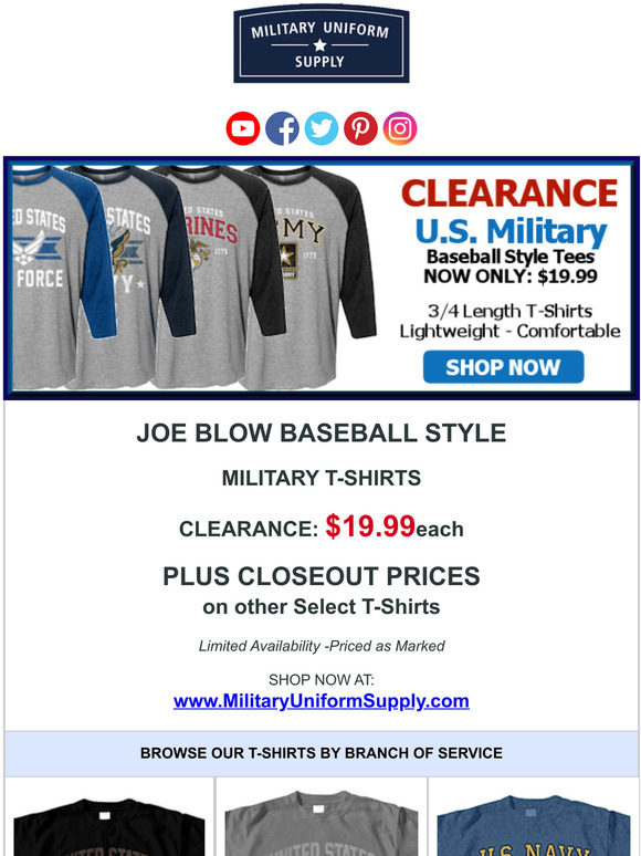 MILITARY T-SHIRT CLOSEOUT - Shirts as low as $5 - While Supplies Last!
