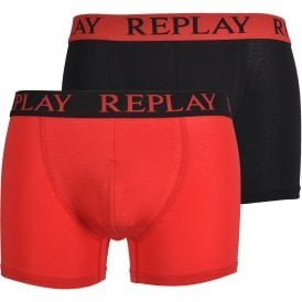 2-Pack Contrast Waistband Boxer Trunks, Black/Red