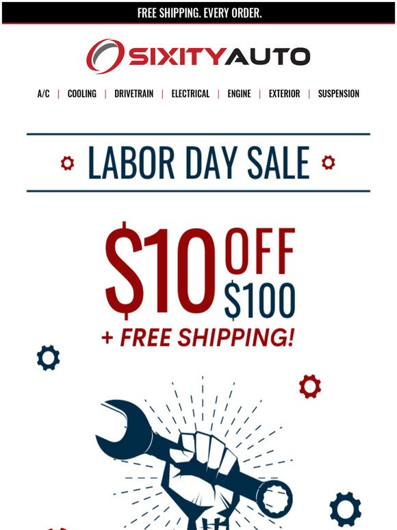 📢 Labor Day Sale starts NOW [Save on ALL auto parts]
