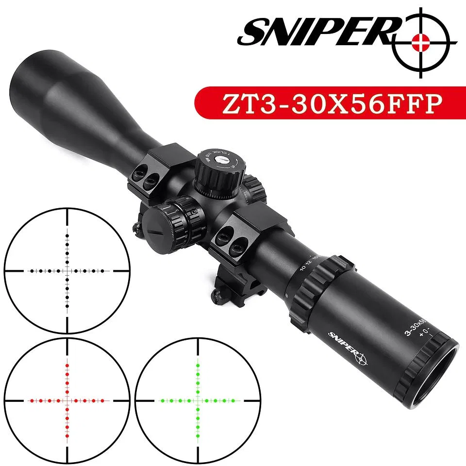 Sniper ZT 3-30x56 FFP First Focal Plane (FFP) Scope with Red/Green Illuminated MIL Reticle