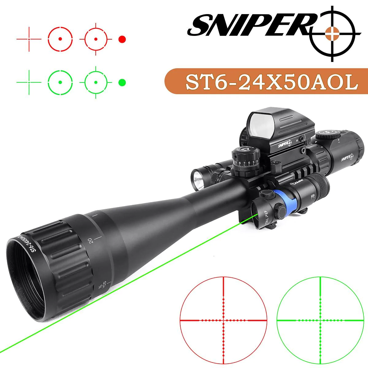 ST 6-24x50 AOL Scope Combo Includes Laser Sight, Holographic Dot Sight and LED Flashlight